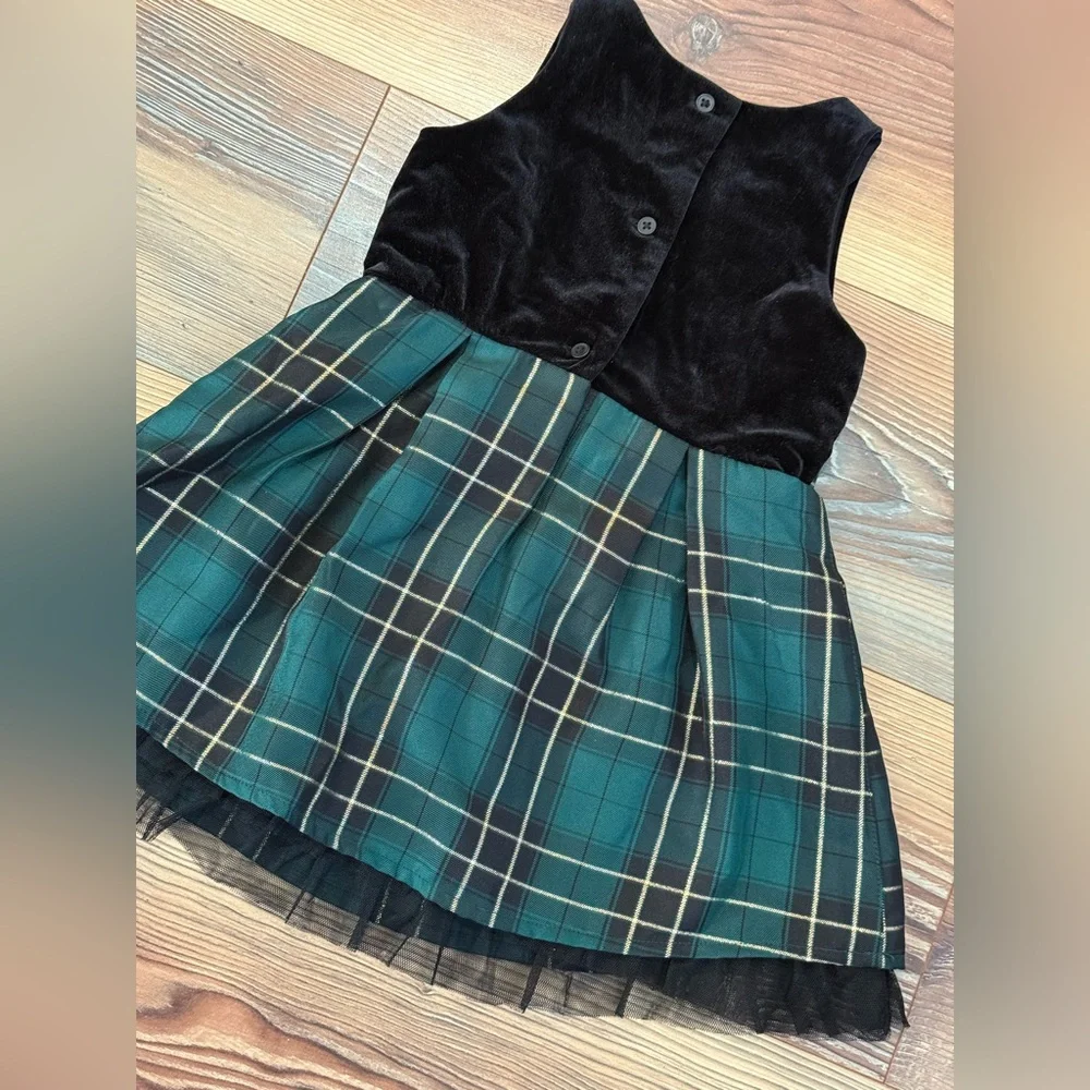 The Children’s Place 3T Plaid Velvet Dress with Bow Accent 718